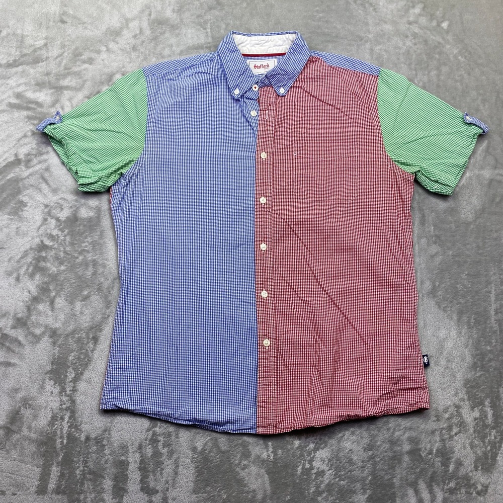 Stafford Prep Short Sleeve Button Down Shirt Colorblock Gingham Men's‎ Size M